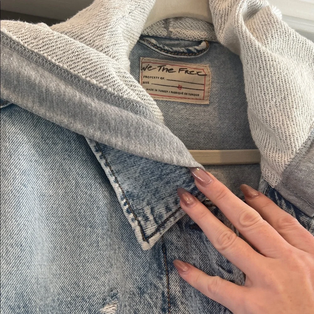 Free People Blue Jean Jacket with Gray Hood - Picture 4 of 8